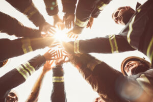 Firefighters doing high five