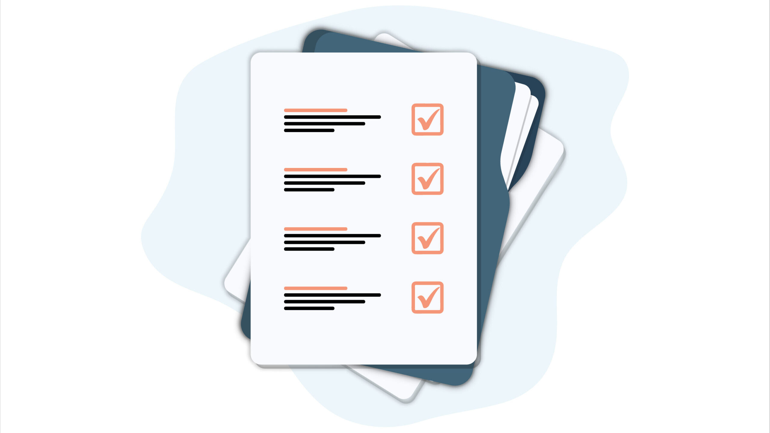 Documents folder with paper sheets. Flat illustration of folder with checklist icon for web. Contract papers. Document. Folder with stamp and text. Contract signing
