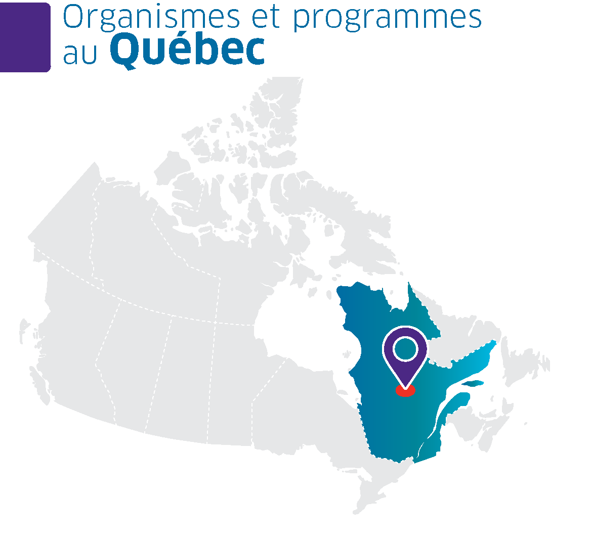 Une carte du Canada avec la province de Québec en surbrillance
