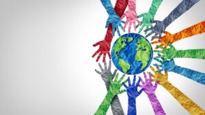 Colourful hands reach around the world