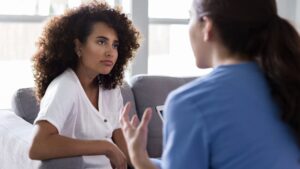 Two women are having a conversation